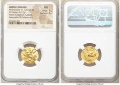 Ancients Greek PONTIC KINGDOM. Mithradates VI Eupator (120-63 BC). AV stater (18mm, 8.17 gm, 12h). NGC MS 3/5 - 4/5. Types of Lysimachus of Thrace, Callatis, ca. 88-86 B.C. Diademed head of deified Al