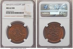 Islamic Dynasties Ottoman Empire Ottoman Empire. Abdul Aziz 20 Para AH 1277 Year 4 (1864) MS62 Red and Brown NGC, Misr mint (in Egypt), KM244. HID05401242017 © 2020 Heritage Auctions | All Rights Rese