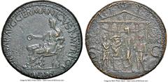 Ancients Roman Imperial Gaius (Caligula) (AD 37-41). AE sestertius (33mm, 27.72 gm, 6h). NGC Choice AU 5/5 - 3/5. Rome, AD 37-38. C•CAESAR•AVG•GERMANICVS•P•M•TR•POT / PIETAS, Pietas seated left, veile