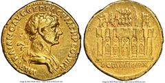 Ancients Roman Imperial Trajan (AD 98-117). AV aureus (19mm, 7.05 gm, 6h). NGC VF 5/5 - 1/5, ex-jewelry, marks. Rome, AD 112-113. IMP TRAIANO AVG GER DAC P M TR P COS VI P P, laureate, draped bust of 
