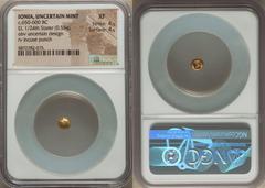 Ancients Greek IONIA. Uncertain mint. Ca. 650-600 BC. EL 1/24 stater or myshemihecte (6mm, 0.55 gm). NGC XF 4/5 - 4/5. Blank convex surface / Incuse square punch with striated geometric interior surfa