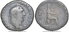 Ancients Roman Imperial Vitellius (16 April-22 December AD 69). AR denarius (18mm, 2.69 gm, 6h). NGC VG 4/5 - 4/5. Rome. A VITELLIVS GERM IMP AVG TR P, laureate head of Vitellius right / PONT-MAXIM, V