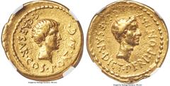 Ancients Roman Republic Octavian, as Consul (43 BC), with Julius Caesar, as Dictator Perpetuo and Pontifex Maximus. AV aureus (19mm, 7.69 gm, 9h). NGC VF S 5/5 - 4/5. Military mint in Transalpine and 