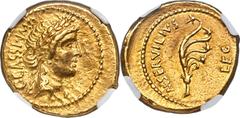 Ancients Roman Republic C. Cassius Longinus, Assassin of Caesar and Imperator (44-42 BC), with M. Servilius, as Legate. AV aureus (20mm, 8.20 gm, 6h). NGC AU 5/5 - 3/5. Military mint moving with Cassi