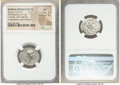 Ancients Roman Republic Q. Servilius Caepio (M. Junius) Brutus, assassin of Caesar and Imperator (44-42 BC). AR denarius (20mm, 3.71 gm, 5h). NGC AU 3/5 - 3/5. Military mint traveling with Brutus in L