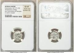 Ancients Roman Imperial Commodus (AD 177-192). AR denarius (16mm, 3.06 gm, 1h). NGC Choice VF 4/5 - 3/5. Rome, AD 191-192. L AEL AVREL COMM AVG P FEL, head of Commodus right, wearing lion's skin headd