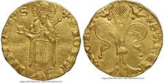 France Arles. Étienne II de la Garde gold Florin d'Or ND (1351-1361) AU Details (Cleaned) NGC, Fr-24, Dup-1746B. 3.44gm. (star) S • AREL' | ARChP, stylized lily / S IOHA | NNES • B •, St. John the Bap