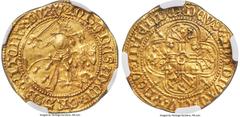 France Brittany. Jean V (1399-1442) gold Florin d'Or au chevalier ND (1420-1423) MS62 NGC, Vannes mint, Fr-94, PdA-1119 var. (punctuation), Dup-266, Boudeau-Unl., Bigot-1013 var. (punctuation), Jéz-32