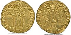 France Orange. Raymond V gold Florin d'Or ND (1340-1393) XF Details (Damaged) NGC, Fr-189 (listed under Raymond III and Raymond IV), Dup-2072. 3.42gm. (cornet) R • DI • G | P • AuRA, stylized lily / S