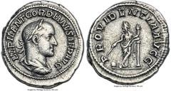Ancients Roman Imperial Gordian II Africanus (March-April AD 238). AR denarius (20mm, 2.95 gm, 10h). NGC XF 5/5 - 4/5. Rome. IMP M ANT GORDIANVS AFR AVG, laureate, draped, and cuirassed bust of Gordia