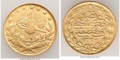 Islamic Dynasties Ottoman Empire Ottoman Empire. Mehmed V gold 100 Kurush AH 1327 Year 9 (1915/1916) XF, Constantinople mint (in Turkey), KM776. 22.2mm. 7.16gm. AGW 0.2127 oz. HID05401242017 © 2022 He