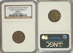 Alexander III Penny ND (1249-1286), S- 5055, AU55 NGC, a choice toned example of this classic medieval issue with 23 points on the reverse, 3 six-pointed stars and one with five points, believed to be