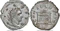 Ancients Roman Imperial Divus Titus (AD 79-81). AR antoninianus (23mm, 3.40 gm, 1h). NGC MS 4/5 - 4/5. Rome, AD 250-251. DIVO TITO, radiate head of Divus Titus right / CONSECRATIO, lighted, rectangula