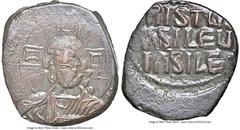 Ancients Byzantine Anonymous. Class A3. Time of Basil II and Constantine VIII (AD 1020-1028). AE follis (27mm, 6h). NGC XF. Constantinople. +EMMA-NOVHΛ, bust of Christ facing, wearing nimbus cruciger 
