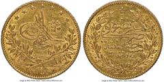 Islamic Dynasties Ottoman Empire Ottoman Empire. Abdul Mejid gold 50 Kurush AH 1255 Year 6 (AD 1844/1845) MS62 NGC, Constantinople mint (in Turkey), KM678. HID05401242017 © 2022 Heritage Auctions | Al