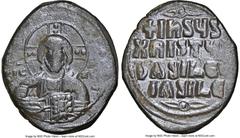 Ancients Byzantine Anonymous. Class A3. Time of Basil II and Constantine VIII (AD 1020-1028). AE follis (29mm, 6h). NGC Choice VF. Constantinople. +EMMA-NOVHΛ, bust of Christ facing, wearing nimbus cr