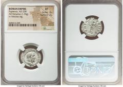 Ancients Roman Imperial Pupienus (April-July AD 238). AR denarius (21mm, 1.76 gm, 7h). NGC XF 4/5 - 2/5. Rome. IMP C M CLOD PVPIENVS AVG, laureate, draped and cuirassed bust of Pupienus right, seen fr
