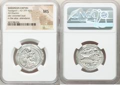 Ancients Oriental SASANIAN KINGDOM. Yazdgard (Yazdgird) I (AD 399-420). AR drachm (27mm, 3h). NGC MS. SASANIAN KINGDOM. Yazdgard (Yazdgird) I (AD 399-420). AR drachm (28mm, 3h). NGC MS. AT (Azerbaijan