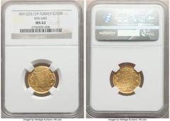 Islamic Dynasties Ottoman Empire Ottoman Empire. Mahmud II gold Cedid Mahmudiye AH 1223 Year 29 (1837/1838) MS62 NGC, Constantinople mint (in Turkey), KM645, Fr-10. Brilliant and choice with Prooflike