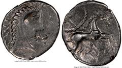 Ancients Celtic BRITAIN. Iceni. Ca. 20 BC-AD 40 or Queen Boudicca (AD 61). AR unit (14mm, 1.26 gm, 5h). NGC Choice XF 5/5 - 4/5. Uninscribed coinage. Norfolk God Type. Celticized head right, slit for 
