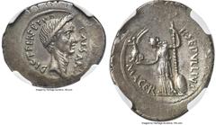 Ancients Roman Republic Julius Caesar, as Dictator (49-44 BC), with P. Sepullius Macer, as Moneyer. AR denarius (23mm, 3.98 gm, 3h). NGC AU 5/5 - 3/5. Rome, February-March 44 BC. CAESAR-DICT•PERPETVO,