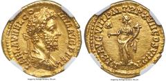 Ancients Roman Imperial Commodus, as Augustus (AD 177-192). AV aureus (20mm, 7.12 gm, 6h). NGC Choice AU 5/5 - 4/5, light marks. Rome, AD 192. L AEL AVREL CO-MM AVG P FEL, laureate, draped, and cuiras