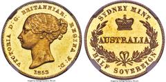 Australia Victoria gold Proof Pattern 1/2 Sovereign 1853-SYDNEY PR62 Ultra Cameo NGC, London mint, KM-Pn1, McDonald-001 (this coin), Rennik-pg. 24 (this coin cited), Marsh-378 (R7), QM-227 (R7; this c