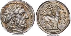 Ancients Greek MACEDONIAN KINGDOM. Philip II (359-336 BC). AR tetradrachm (24mm, 14.35 gm, 10h). NGC Choice AU 5/5 - 4/5. Posthumous issue of Amphipolis, ca. 323-315 BC. Laureate head of Zeus right / 