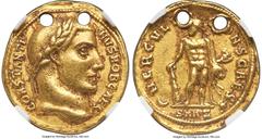 Ancients Roman Imperial Constantine I the Great, as Caesar (AD 307-337). AV aureus (20mm, 5.31 gm, 11h). NGC XF 5/5 - 1/5, pierced. Antioch, ca. July AD 306-December AD 308. CONSTANTI-NVS NOB CAES, la