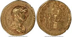 Ancients Roman Imperial Trajan (AD 98-117). AV aureus (19mm, 7.25 gm, 6h). NGC VF 4/5 - 4/5. Rome, AD 114-117. IMP CAES NER TRAIAN OPTIM AVG GER DAC PARTHICO, laureate, draped, and cuirassed bust of T