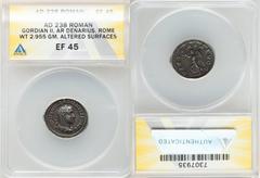 Ancients Roman Imperial Gordian II Africanus (March-April AD 238). AR denarius (21mm, 2.95 gm, 5h). ANACS XF 45, altered surfaces. Rome. IMP M ANT GORDIANVS AFR AVG, laureate, draped, and cuirassed bu