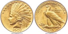 Indian Eagles 1907 $10 Wire Rim MS67 PCGS. Augustus Saint-Gaudens' first design for the 1907 Indian eagle featured a Wire Rim (rather than the traditional border) around the circumference of the coin,