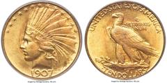 Indian Eagles 1907 $10 Rolled Rim MS66 PCGS. The 1907 Rolled Rim Indian eagle is a classic rarity in the series and examples are prized by pattern collectors and series specialists alike. Of all the i