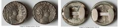 Ancients Ancient Lots ROMAN PROVINCIAL. Antiquities. Nero (AD 54-68). Pair of cufflinks with AR tetradrachms. VF. Unmarked white metal. Tetradrachms have an eagle reverse and bust of Alexandria. Both 