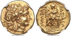 Ancients Greek PONTIC KINGDOM. Mithradates VI Eupator (120-63 BC). AV stater (18mm, 8.22 gm, 12h). NGC AU 5/5 - 4/5. Tomis, in the name and type of Lysimachus of Thrace, 88-86 BC. Diademed head of dei