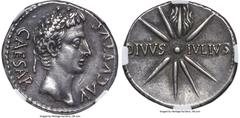 Ancients Roman Imperial Augustus (27 BC-AD 14). AR denarius (19mm, 3.86 gm, 5h). NGC Choice XF S 5/5 - 5/5, Fine Style. Spanish mint (Caesaraugusta?), 19-18 BC. CAESAR-AVGVSTVS, head of Augustus right