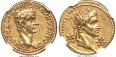 Ancients Roman Imperial Gaius (Caligula) (AD 37-41), with Divus Augustus (or Tiberius). AV aureus (19mm, 7.63 gm, 11h). NGC XF 5/5 - 4/5. Lugdunum, 1st issue, AD 37. C•CAESAR AVG GERM P M TR POT COS, 