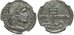 Ancients Roman Imperial Constantine I the Great (AD 307-337). AE3 or BI nummus (18mm, 2.99 gm, 7h). NGC Choice AU 5/5 - 3/5. Constantinople, AD 327. CONSTANTI-NVS MAX AVG, laureate head of Constantine