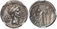 Ancients Roman Republic Julius Caesar, as Imperator (January-February 44 BC), with Publius Sepullius Macer, as Moneyer. AR denarius (18mm, 3.85 gm, 2h). NGC XF S 5/5 - 5/5, Fine Style. Rome. CAESAR•IM