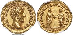 Ancients Roman Imperial Marcus Aurelius, as Augustus (AD 161-180). AV aureus (19mm, 7.20 gm, 5h). NGC AU 5/5 - 3/5, scuff, light scratches. Rome, March-December AD 161. IMP CAES M AVREL ANTONINVS AVG,