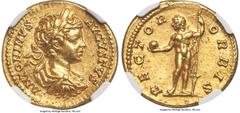 Ancients Roman Imperial Caracalla, as Augustus (AD 198-217). AV aureus (20mm, 7.26 gm, 5h). NGC MS 5/5 - 4/5. Rome, AD 200-201. ANTONINVS-AVGVSTVS, laureate, draped, and cuirassed bust of Caracalla ri