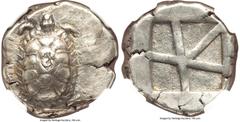 Ancients Greek SARONIC ISLANDS. Aegina. Ca. 457-350 BC. AR stater (21mm, 12.33 gm). NGC AU 4/5 - 4/5, countermark. Ca. 445/4-430 BC. Land tortoise with segmented shell, seen from above / Five-part inc