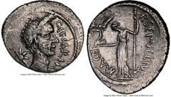 Ancients Roman Republic Julius Caesar, as Imperator (January-February 44 BC), with Publius Sepullius Macer, as Moneyer. AR denarius (20mm, 3.83 gm, 8h). NGC XF 5/5 - 2/5, scratch, brushed. Rome. CAESA