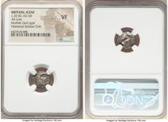 Ancients Celtic BRITAIN. Iceni. Ca. 20 BC-AD 40. AR unit (13mm, 5h). NGC VF. Uninscribed coinage, Norfolk God Type. Male head right, oval eye, wearing mustache, short dashes for hair with longer cresc