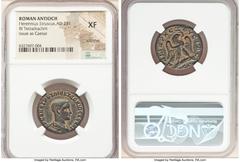 Ancients Roman Provincial SYRIA. Antioch. Herennius Etruscus (AD 251). BI tetradrachm (24mm, 5h). NGC XF, scratches. 5th officina, AD 250-251. ЄPЄNN ЄTPOY MЄ KY ΔЄKIOC KЄCAP, bare headed, draped bust 