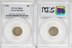 George V Proof Set 1936, another fantastic set of Proofs of Record, this one including the very rare crown, and the quality is wonderful, each coin carefully graded by PCGS as follows: Threepence PF66