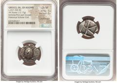 Ancients Greek SARONIC ISLANDS. Aegina. Ca. 457-350 BC. AR stater (21mm, 12.17 gm). NGC Choice VF 5/5 - 3/5, countermark. Ca. 445/4-430 BC. Land tortoise with segmented shell, seen from above / Five-p