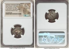 Ancients Roman Republic Julius Caesar, as Dictator (49-44 BC). AR denarius (18mm, 3.74 gm, 5h). NGC Choice AU 3/5 - 4/5. Military mint traveling with Caesar in North Africa, 48-46 BC. Diademed head of