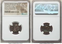 Ancients Roman Republic Julius Caesar, as Dictator Perpetuo (February-March 44 BC), with Gaius Cossutius Maridianus, as Moneyer. AR denarius (17mm, 3.55 gm, 10h). NGC Choice VF 3/5 - 3/5, edge cut. Ro