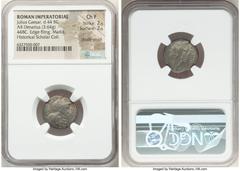 Ancients Roman Republic Julius Caesar, as Dictator Perpetuo (February-March 44 BC), with Publius Sepullius Macer, as Moneyer. AR denarius (17mm, 3.64 gm, 7h). NGC Choice Fine, 2/5 - 2/5, double-struck